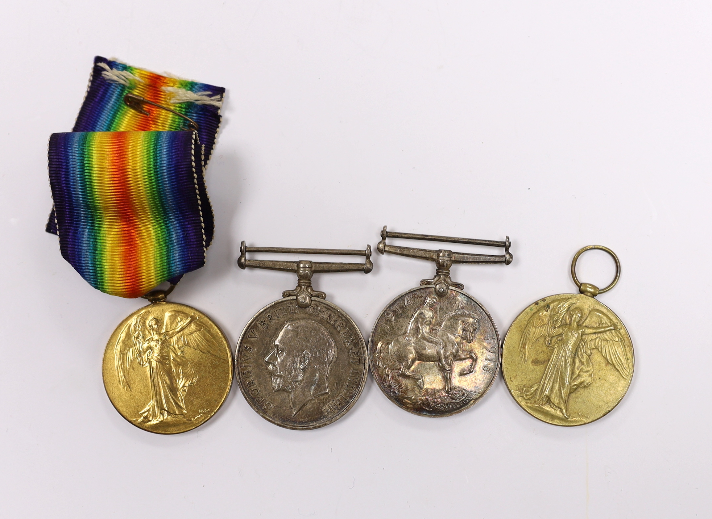 Two pairs of First World War campaign medals, both comprising the War Medal and Victory Medal; to Cpl. H.G. Margerson R.A. And Pte. F.E. Walker E.R. of York V.